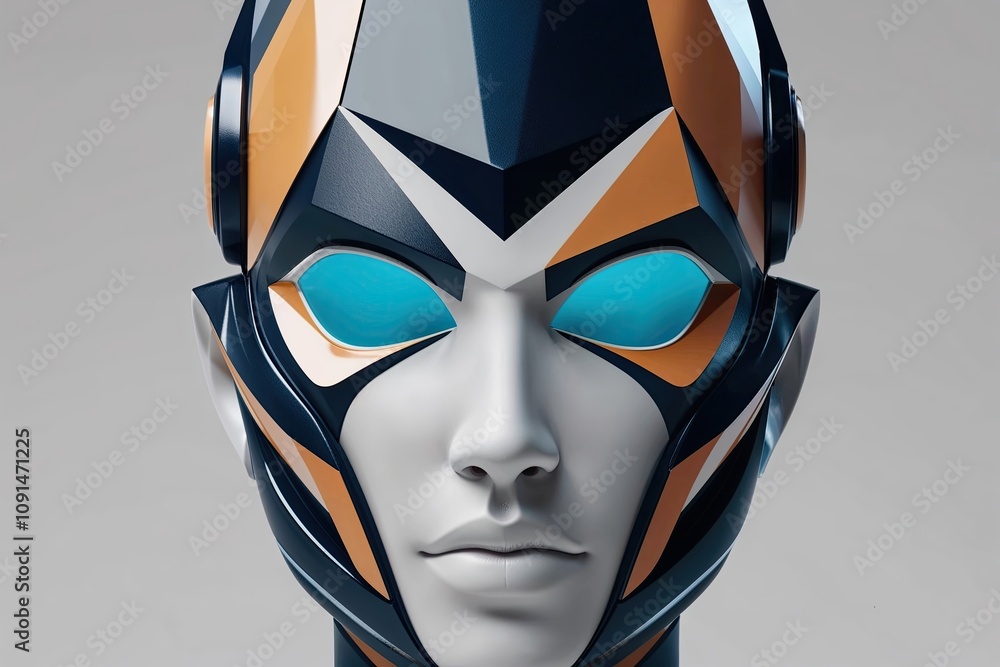 Poster futuristic 3d face rendering in abstract geometric art design