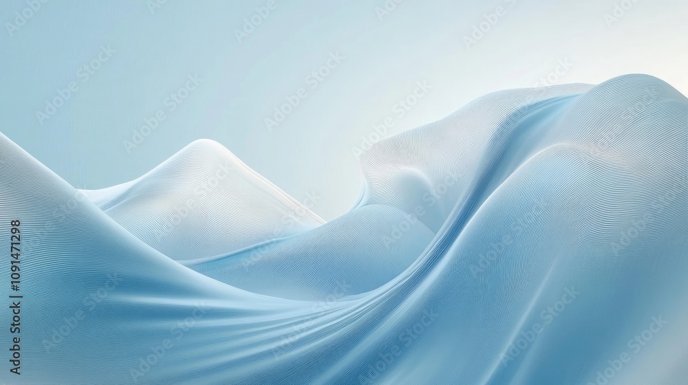 Aufkleber Abstract blue background with flowing smooth wave patterns, showcasing soft light white and sky blue hues, creating a serene atmosphere perfect for copy space in high resolution.