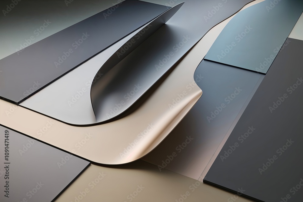 Poster stunning 3d rendering of elegant fluid geometric forms and sleek panels in soft gradual tones