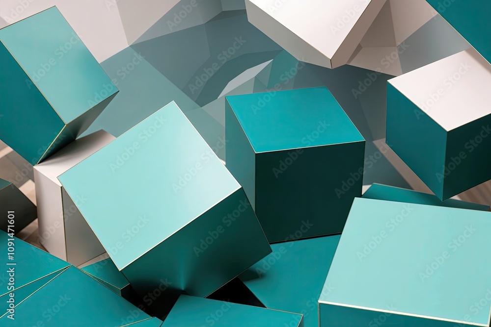 Poster teal 3d geometric cube design on abstract background
