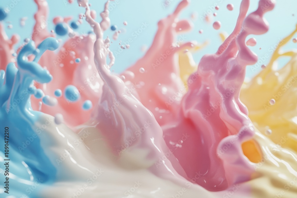 Poster A vibrant and detailed image of a colorful liquid splashing, great for use in design projects where a dynamic water effect is needed