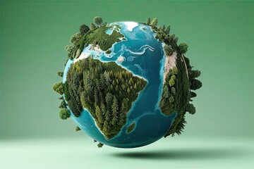 Fototapeta premium Vibrant 3D Planet Map Showcasing Diverse Forest Design on Clean Background for Earth Day and Sustainable Living Themes