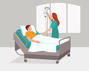 Hospital. Intensive care unit. A patient and a nurse.