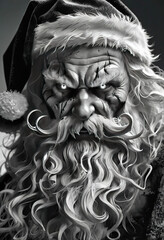 Evil scary ominous santa clause, retro, artwork