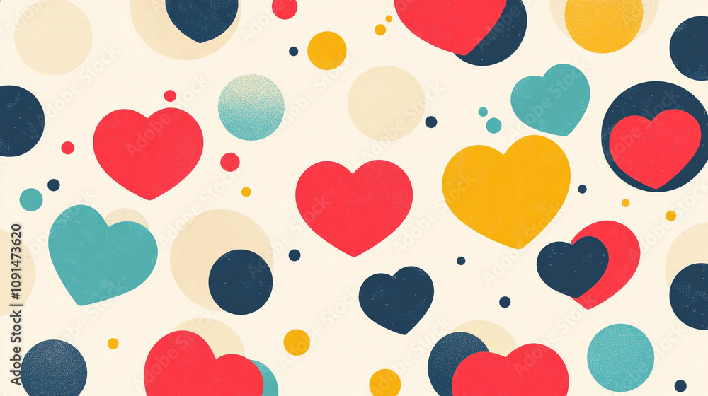 Poster colorful heart and circle patterns create a joyful background for various designs