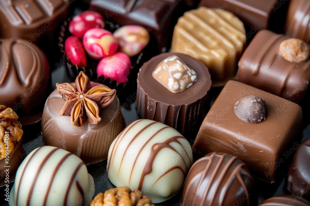 Poster a assortment of chocolates placed neatly on a table, perfect for display or gifting