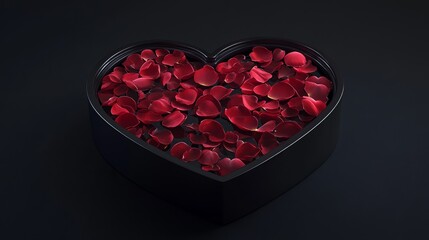 Fototapeta premium Romantic gift box featuring a heart shape and floating rose petals, perfect for Valentine's Day as a premium present.
