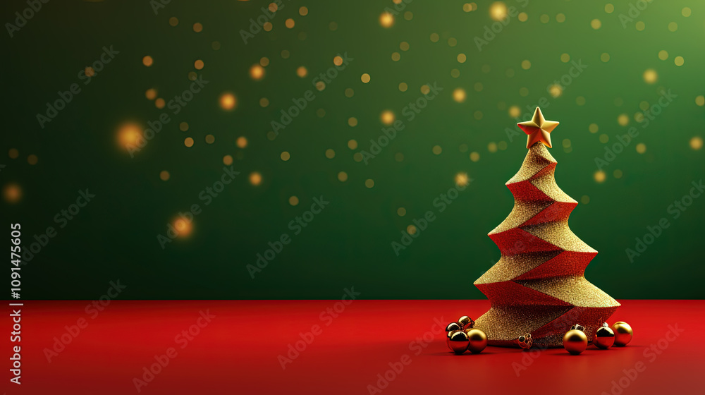 Poster christmas tree toy card template with baubles and copy space. contrast red and green greeting card f