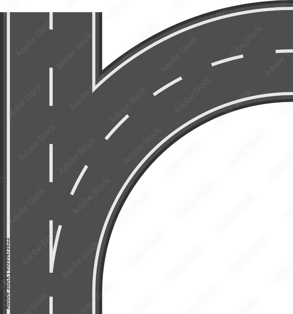 Poster winding road turning with clearly marked lane lines on a smooth asphalt surface, creating a sense of