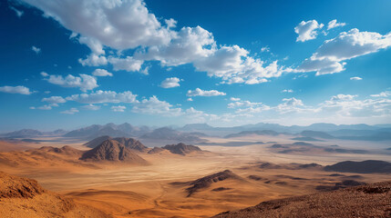 Expansive desert landscape under a clear blue sky.