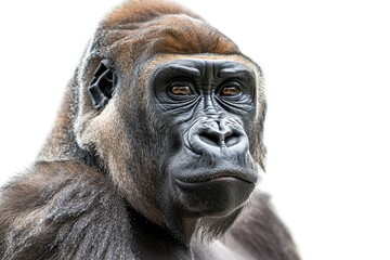 Obraz premium A close-up view of a gorilla's face, looking directly at the camera