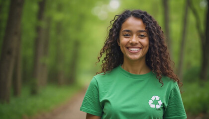 Cheerful Environmentalist Smiling in Green Forest