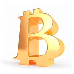 
Golden bitcoin sign on white background. Unusual shape 3d render.