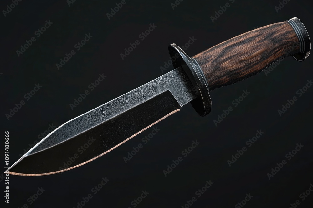 Poster a sharp knife with a natural wood handle sits against a dark, matte background