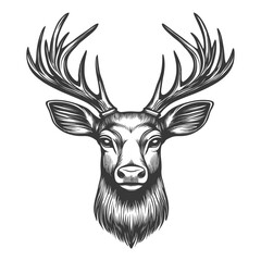 Fototapeta premium Black and White Illustration of a Deers Head with Antlers