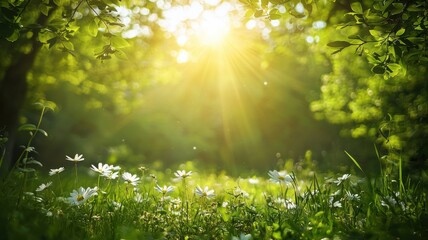 White Wildflowers in Green Forest
