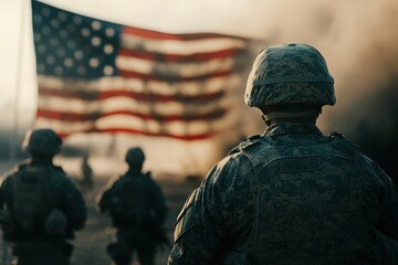 Soldiers and American flag