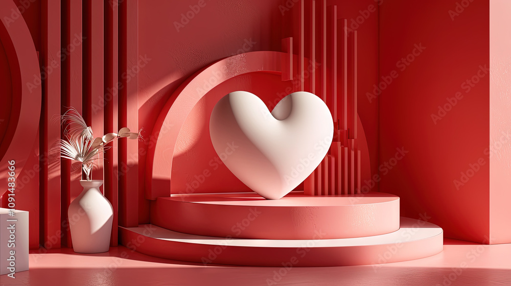 Poster valentine day abstract composition with heart in 3d style