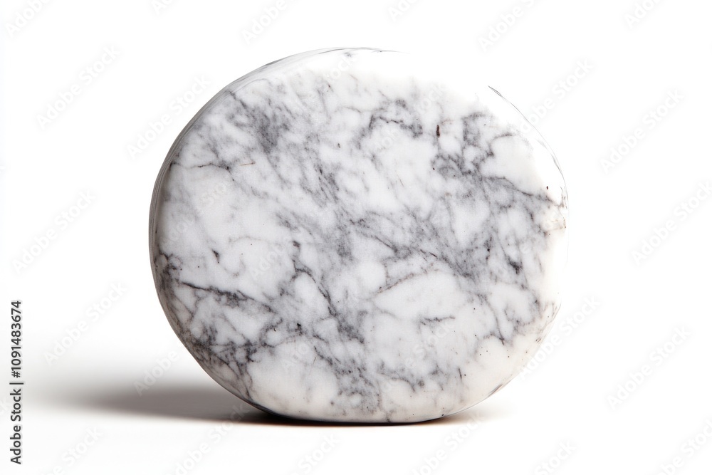 Poster a single white marble object sits on a white surface, providing a clean and minimalist backdrop for 