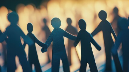 Group of paper cutouts holding hands, abstract concept representation