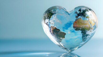 transparent heart-shaped globe. Earth in form of heart, 3D illustration. Concept for World Heart Day   loving travel, or loving the world and caring for the environment or similar