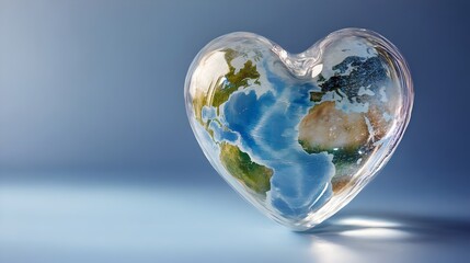 transparent heart-shaped globe. Earth in form of heart, 3D illustration. Concept for World Heart Day   loving travel, or loving the world and caring for the environment or similar