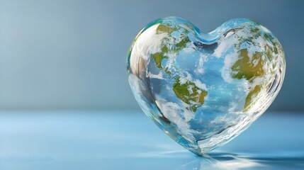 transparent heart-shaped globe. Earth in form of heart, 3D illustration. Concept for World Heart Day   loving travel, or loving the world and caring for the environment or similar
