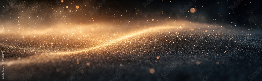 Poster swirling dust spores illuminate the darkness, creating ethereal patterns of light and shadow