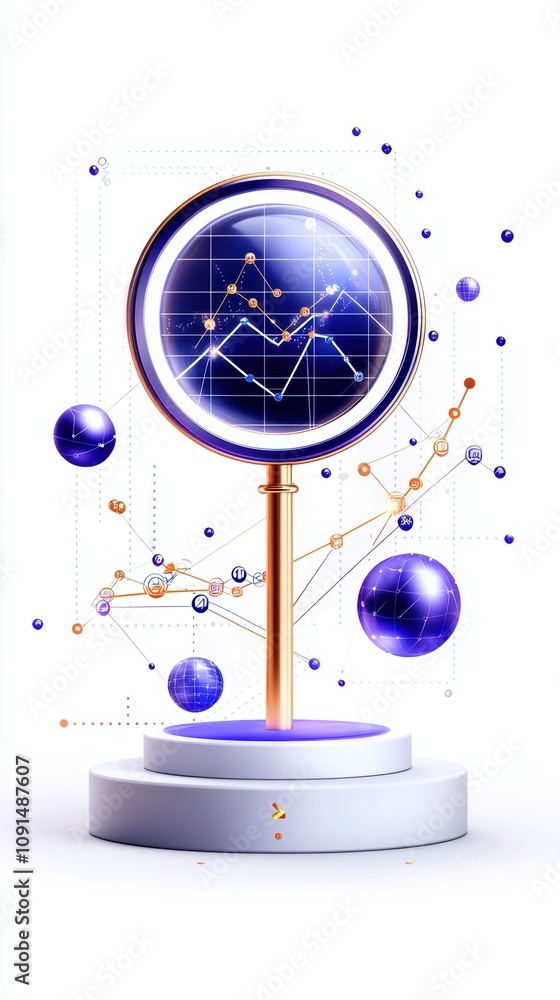 Poster a futuristic visualization of data analysis featuring a spherical graph against a minimalist backdro