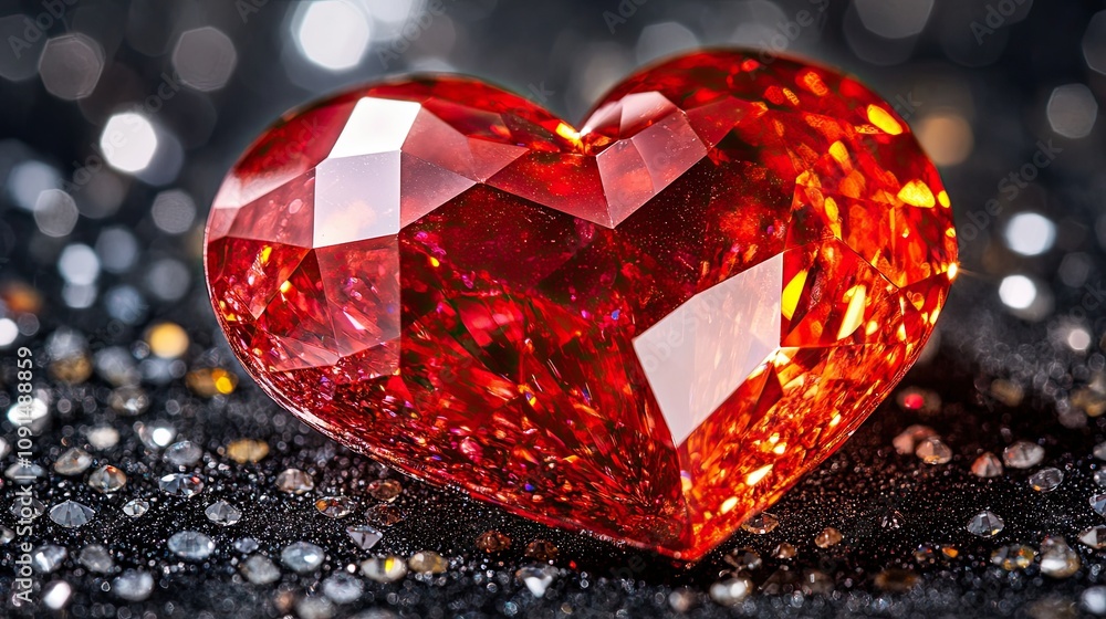 Poster intricate heart shaped diamond reflecting vibrant colors and light in a dazzling setting