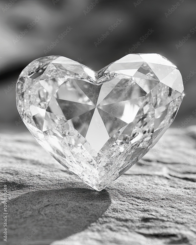 Poster heart of diamonds gleaming under soft light on textured surface