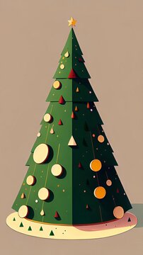 Minimalistischer Weihnachtsbaum im modernen geometrischen Stil mit klaren Formen und dezenten Ornamenten erzeugt ruhige elegante Festtagsstimmung ideal f&uuml;r Karten Poster und Designs Generative KI