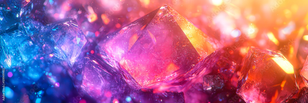 Poster brilliantly colored crystals reflect and refract light, creating a mesmerizing display of colors and