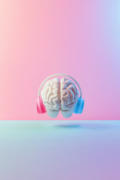 Good hearing, colorful headphones, sound waves, auditory sense, illustration.