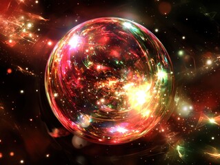 Naklejka premium A vibrant, cosmic bubble surrounded by colorful stars and swirling galaxies, creating a mesmerizing space scene.
