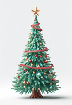 Ein stilvoll geschm&uuml;ckter Weihnachtsbaum mit goldenen und roten Kugeln, einer roten Girlande und einem goldenen Stern an der Spitze, perfekt f&uuml;r Weihnachtskarten. Generative KI.