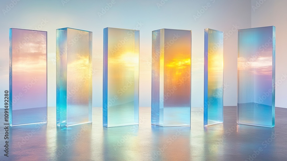 Aufkleber Mirrors Floating in Air Create Vibrant Portals to Alternate Dimensions With Surreal Reflections