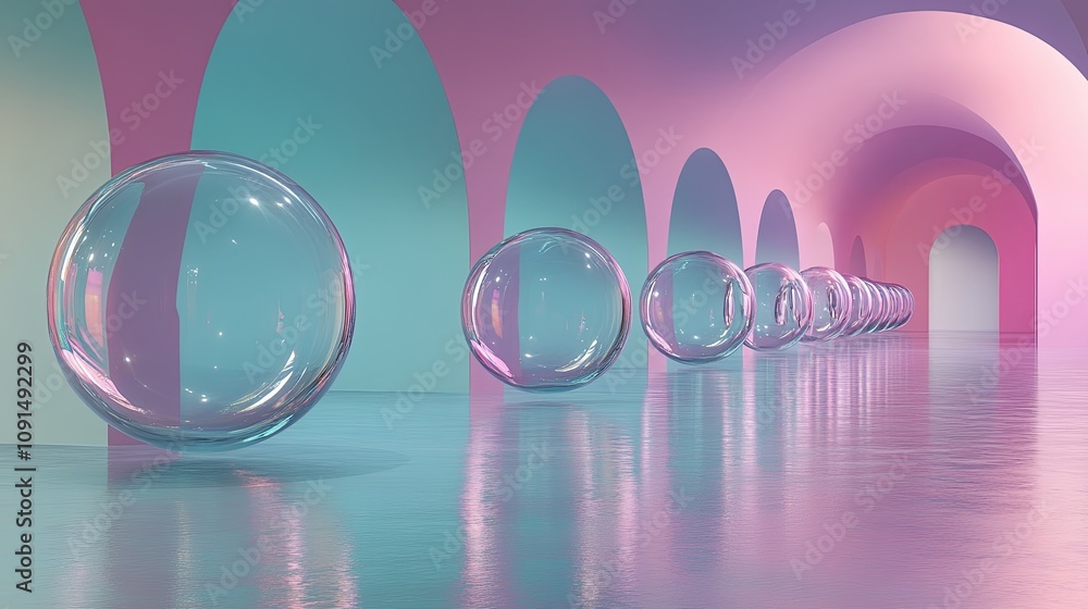 Aufkleber Mirrors Floating in Midair Create Glowing Portals to Alternate Dimensions in Surreal Hues