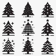 Obraz premium Christmas Tree Silhouette Collection Clip Art Vector illustration Isolated on White Background