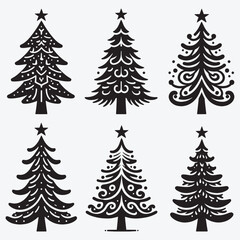 Obraz premium Christmas Tree Silhouette Collection Clip Art Vector illustration Isolated on White Background