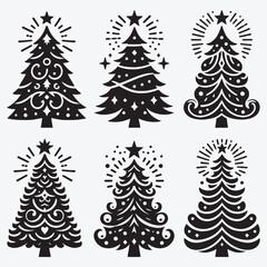 Obraz premium Christmas Tree Silhouette Collection Clip Art Vector illustration Isolated on White Background