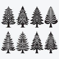 Christmas Tree Silhouette Collection Clip Art Vector illustration Isolated on White Background