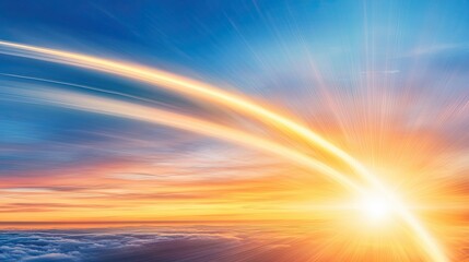 Fototapeta premium Witness a Majestic Orbital Launch Illuminating the Dawn Horizon With Vibrant Trails of Light