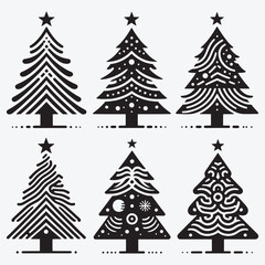 Obraz premium Christmas Tree Silhouette Collection Clip Art Vector illustration Isolated on White Background