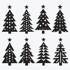 Obraz premium Christmas Tree Silhouette Collection Clip Art Vector illustration Isolated on White Background