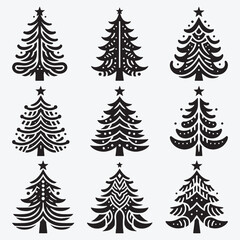 Obraz premium Christmas Tree Silhouette Collection Clip Art Vector illustration Isolated on White Background