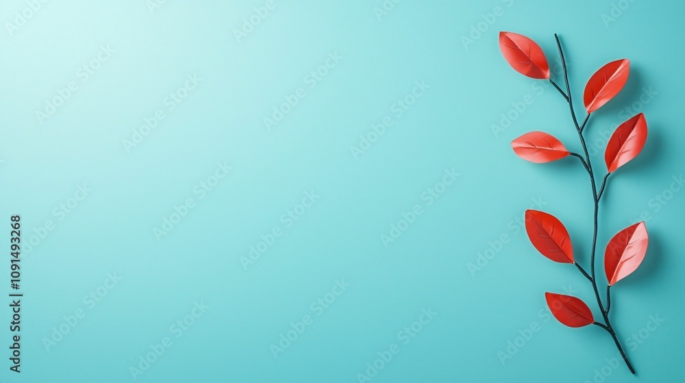 Poster minimal flower and color of the year. a vibrant teal background with a delicate branch featuring bri