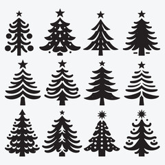 Christmas Tree Silhouette Collection Clip Art Vector illustration Isolated on White Background