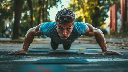 a man is doing push ups on a skateboard