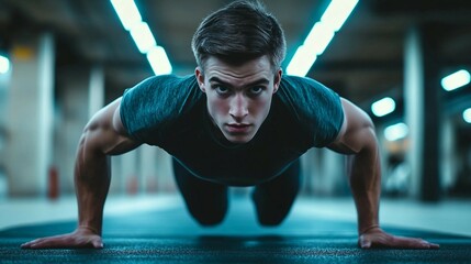 a man doing push ups in a gym